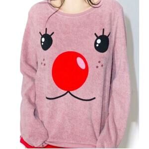 Wildfox Rudy the Reindeer Dusty Rose Sweatshirt Lightweight Wide Crewneck - M
